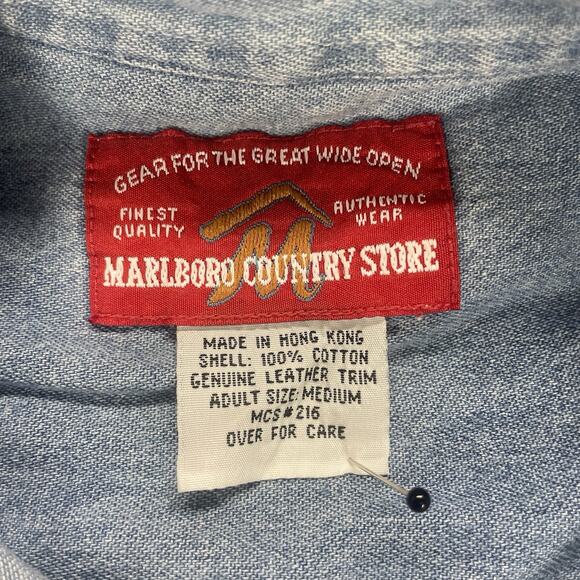 VTG Marlboro Denim Shirt Men Sz M Duck Embroidered Pockets Faded Cowboy Outdoor - Picture 5 of 13